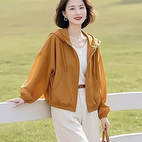 橙色连帽防晒衣女2026新款