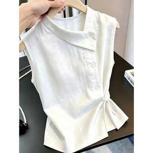 无袖衬衫女设计感法式漂亮上衣2026年夏季新款不对称收腰显瘦气质