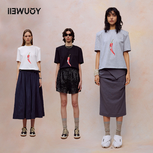 YOUWEI有尾夏季 蒜了辣印花垫肩短T恤女Y1124213 短袖