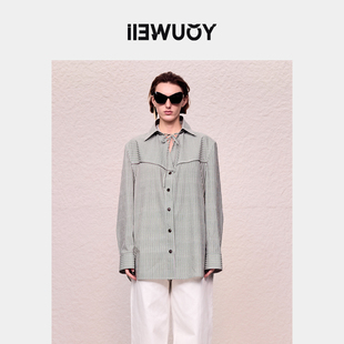 女Y1624317 衬衫 YOUWEI有尾2024秋季 西部系带条纹印花长袖
