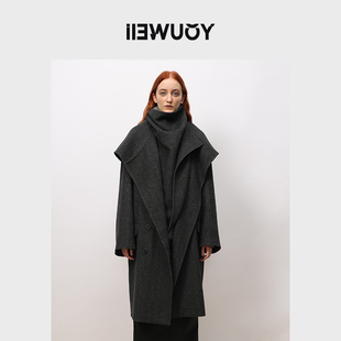 含羊毛人字纹双层领大衣女士长款 外套Y3923415 优惠专属 YOUWEI