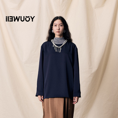 有尾珠链拱针长袖上衣