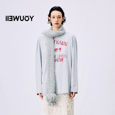 有尾女装字母印花半高领长袖T恤