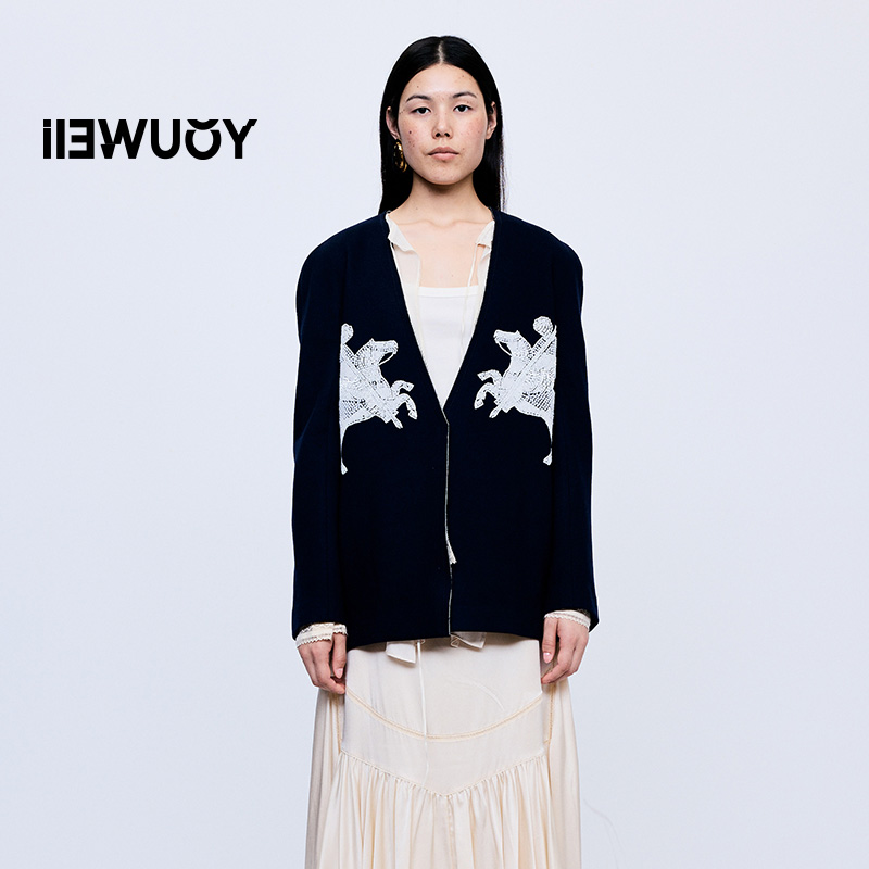 有尾骑士米珠刺绣无领外套