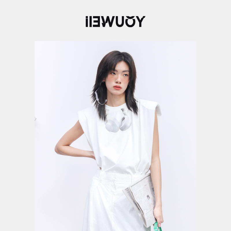 iIEWUOY有尾无袖T恤印花女