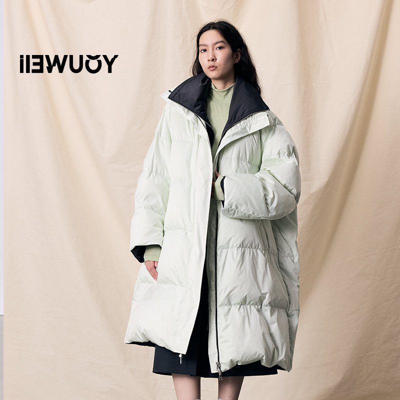 有尾双色两穿长款羽绒服