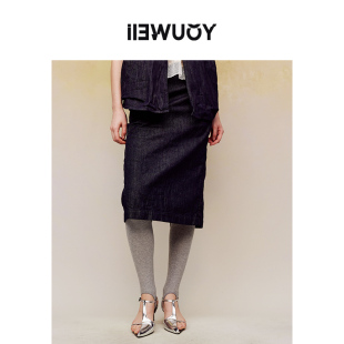 YOUWEI有尾春季 裙类树皮皱牛仔开衩半裙Y5824127