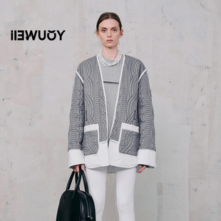 YOUWEI有尾2024冬季 复古粗花拼接羽绒服女轻薄外套Y2824403