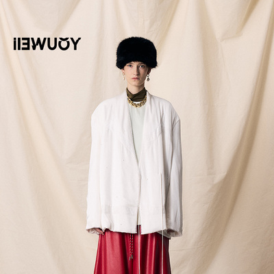 有尾蕾丝醋酸夹棉外套