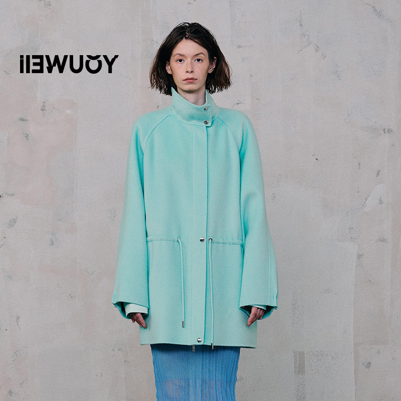 有尾运动抽绳双面呢短大衣