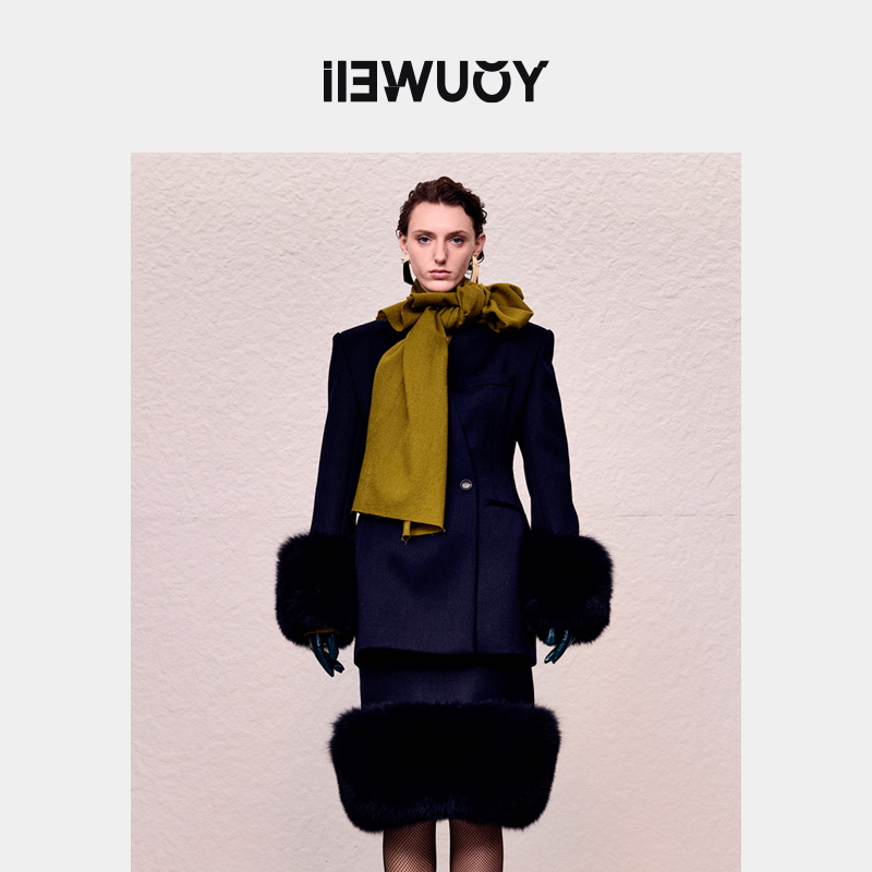 YOUWEI有尾2024秋季长袖西服皮草袖口收腰长袖西装Y1924316