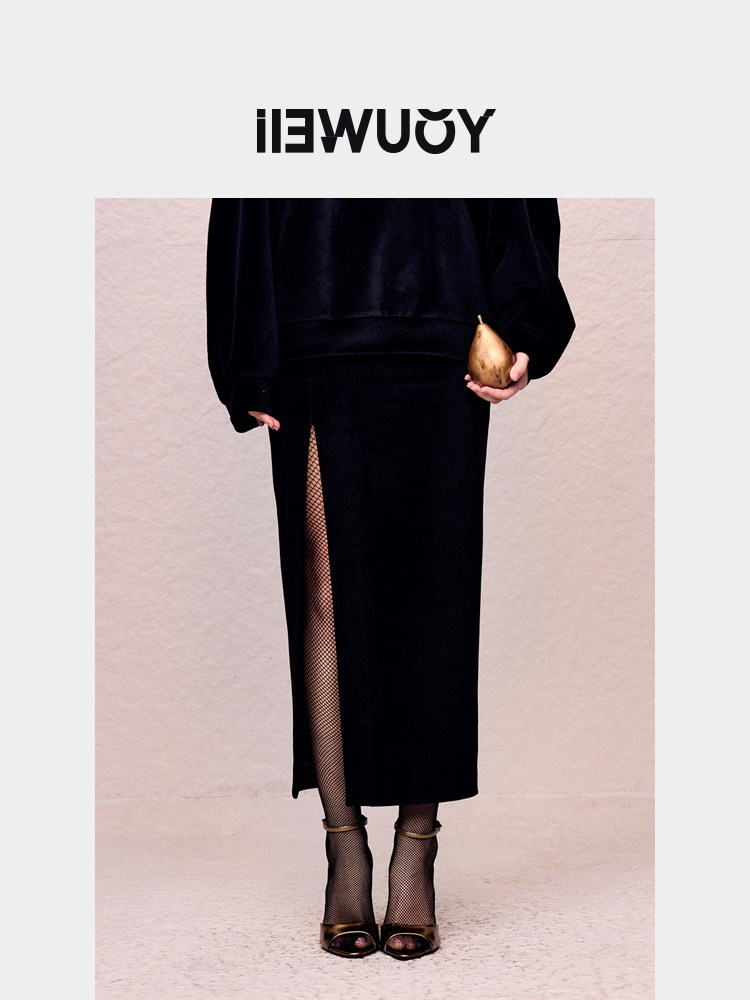 YOUWEI有尾2024秋季丝绒倒T半裙女优雅斜开叉半身裙Y5824337,女装/女士精品,半身裙,淘宝优惠券,粉丝福利购,淘宝优惠卷