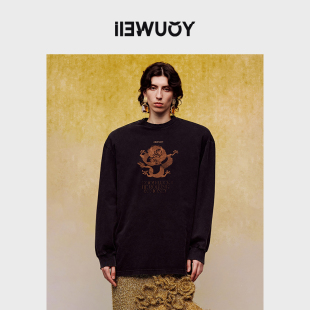 YOUWEI有尾春季 T恤Y1224113 内搭做旧水洗印花长袖