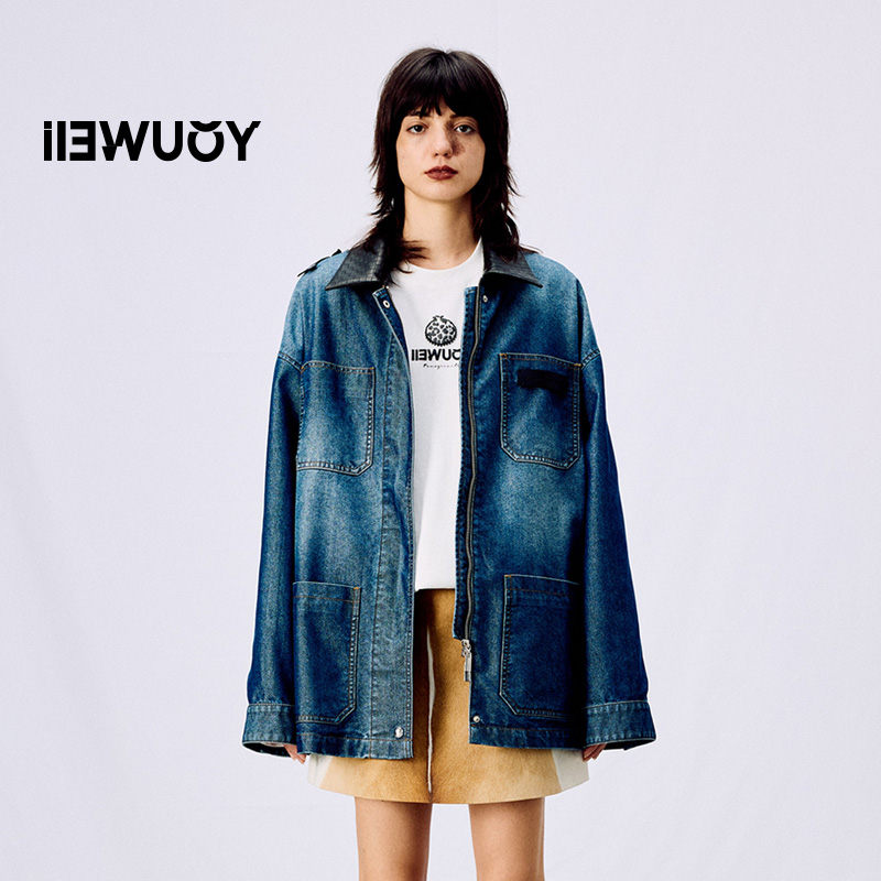 有尾女装定制石榴皮标牛仔外套