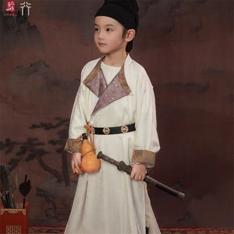 【992人收藏】小荷新款长安三万里李白唐装圆领袍男童汉服宝宝儿