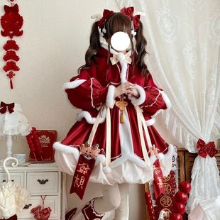 儿童拜年服战袍小福兽洛丽塔蓬蓬裙圣诞节长袖 连衣裙新年战衣套装