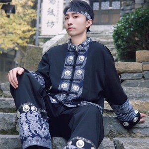 新款民族风男装新款苗族一整套壮族土家族男神蜡染套装旅拍演出服