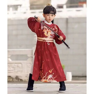 新款儿童汉服2025春秋款男童装火羽云归中国风明制圆领袍儿童