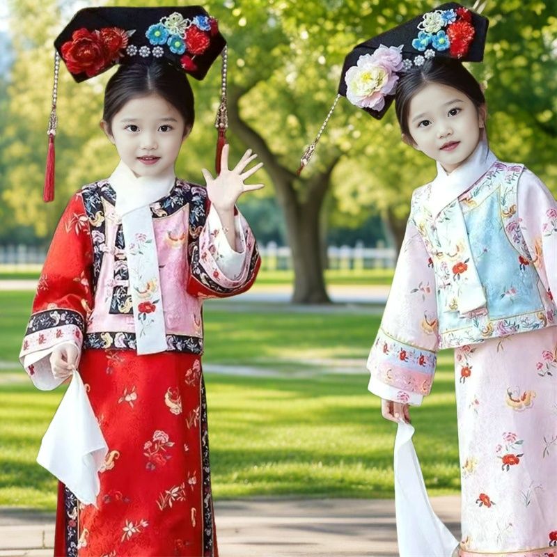 新款春秋女童格格宫廷儿童汉服清朝古装旗袍超仙套装