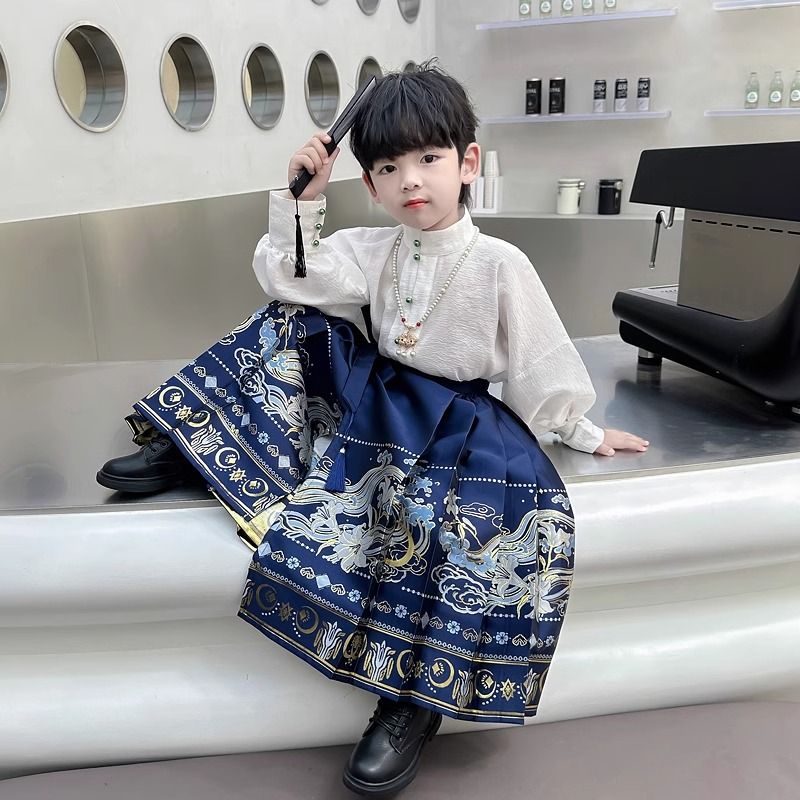 男童马面裙春秋2026新款儿童古装汉服中国风套装男女宝宝唐装秋款