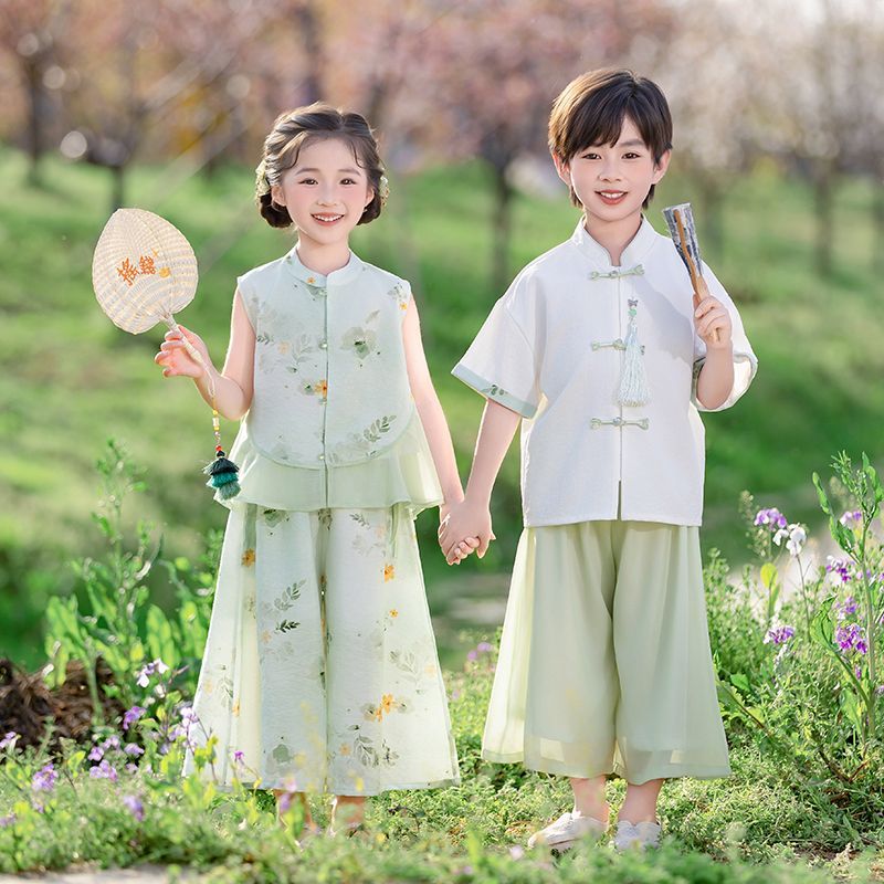 男童汉服套装女童国风唐装夏季儿童中式古装宝宝薄款高端演出服装