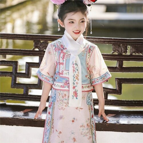 【精致套装】2025新款女童格格服儿童汉服清朝古装印花旗袍女宝超