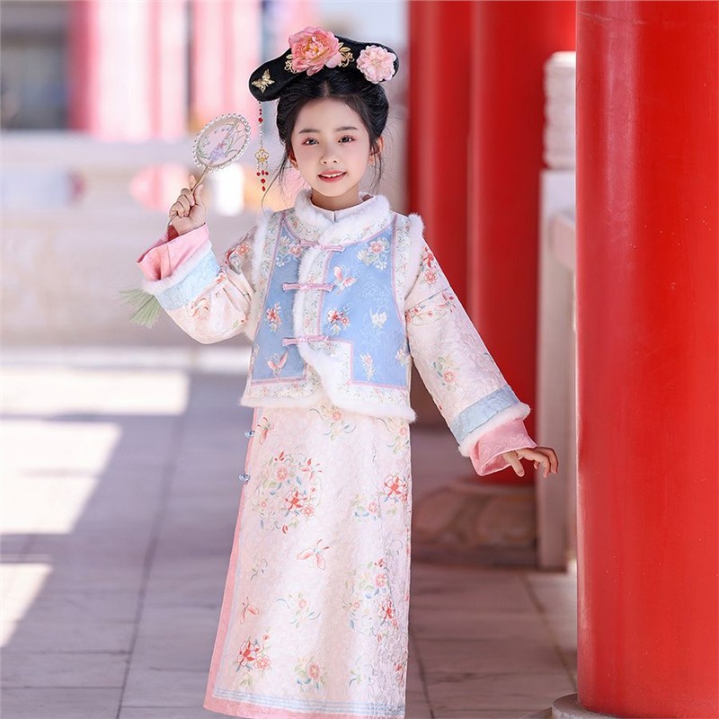 汉服女童加厚古装旗袍套装