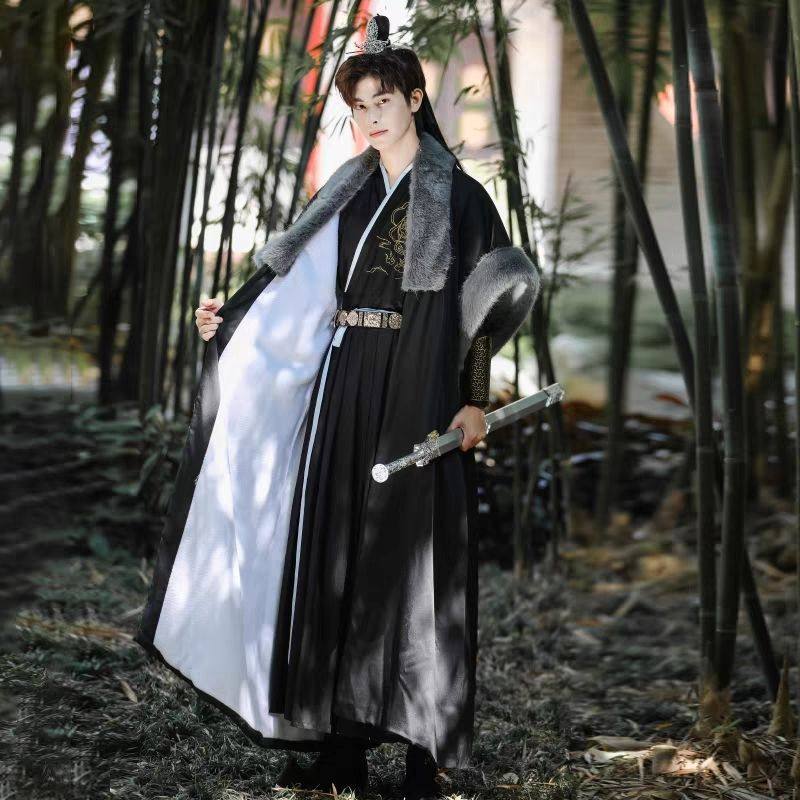 裘衣男女款大氅加绒半袖外套毛领秋冬明制汉服披风交领长衫古装