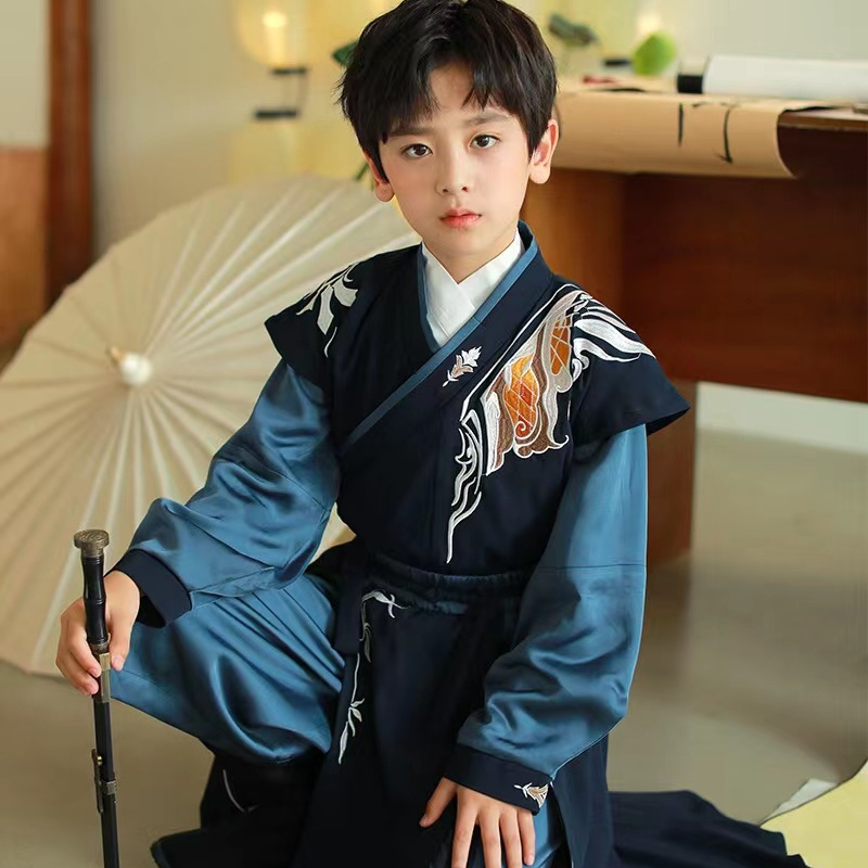 原创汉服男童套装春秋宴会礼服秋冬小童中国风少爷服儿童中式服装