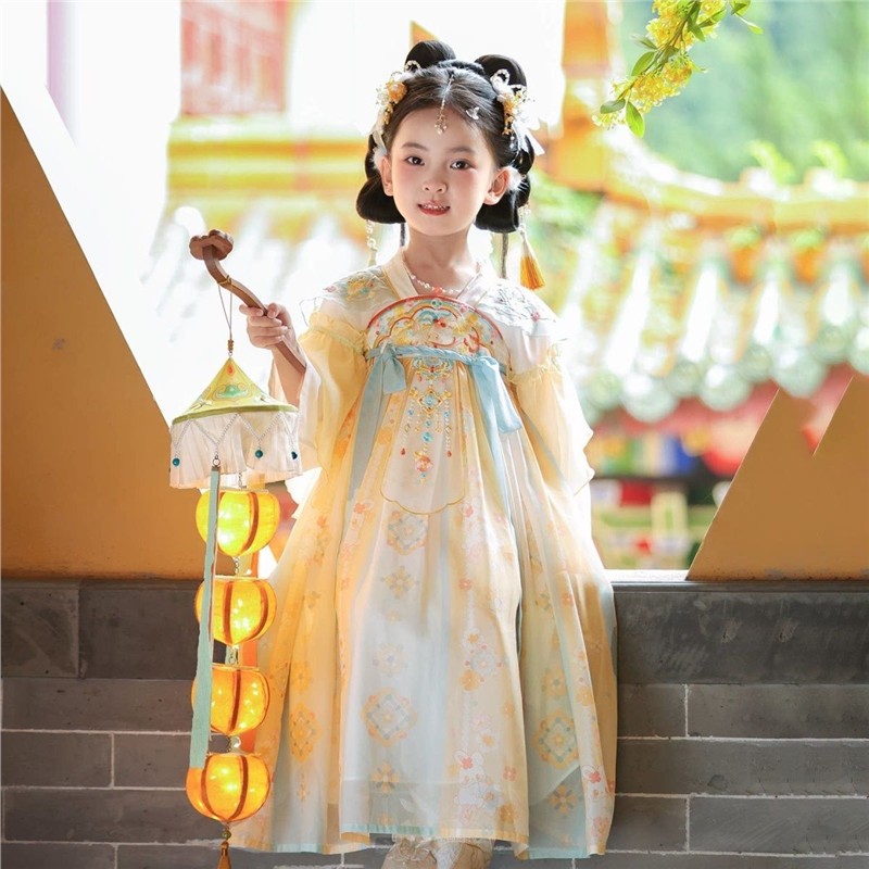 女童汉服春秋2026新款儿童中国风唐装长袖古风中秋连衣裙古装秋款