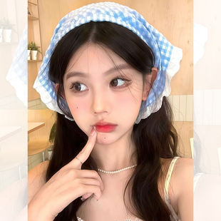 法式田园风蕾丝头巾三角巾发箍出游外出发捆压发头箍女新款头饰白