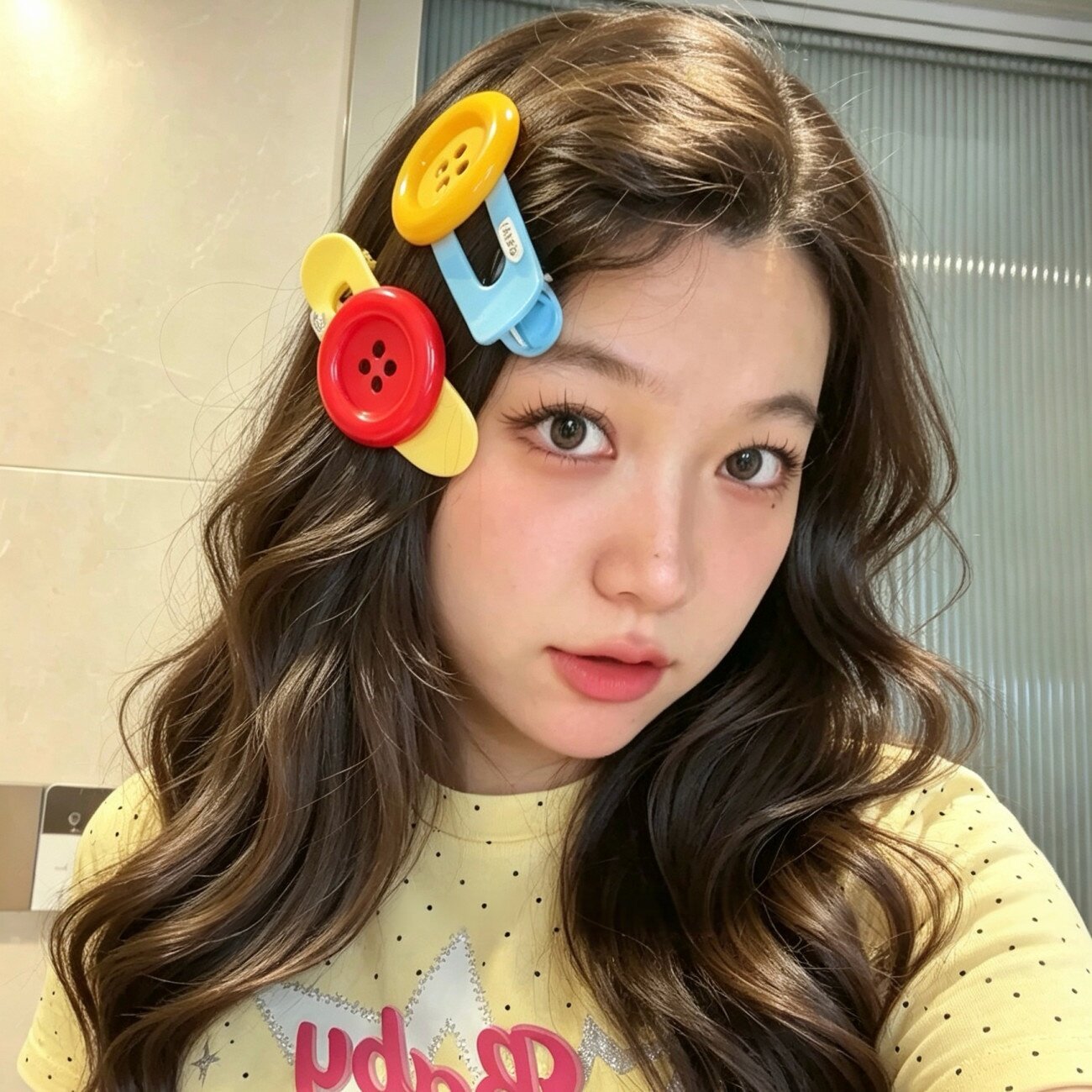 彩色超大号纽扣刘海鸭嘴夹图片