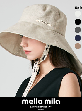 Mellamila韩国正品帽子渔夫帽棉麻夏秋大帽檐遮脸防晒帽女遮阳帽