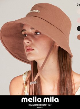 Mellamila韩国遮阳帽子亚麻夏秋薄款透气女士款海边太阳帽防晒帽