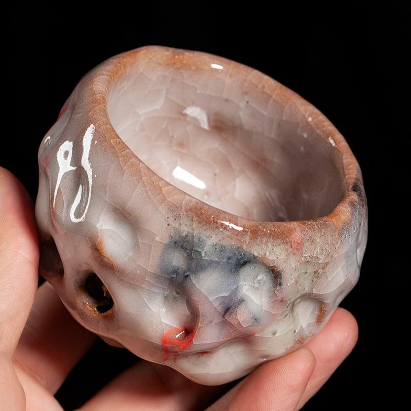 刘老师志野烧主人杯日式手捏茶杯开片可养单个陶瓷茶杯品茗杯茶盏