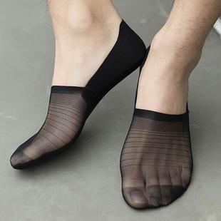 船袜夏天薄款 蕾丝袜子男士 镂空网眼透气棉底硅胶防掉透明隐形袜套