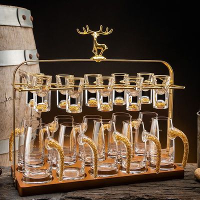 酒杯高级感一套白套装家用白酒二两分酒器一口杯鹿头杯架高档酒具