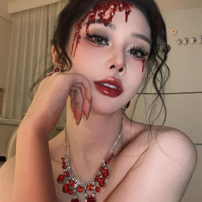 万圣节cos血钻妆容贴纸鬼新娘装饰血痕妆面部钻贴纸伤疤化妆道具