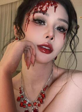 万圣节cos血钻妆容贴纸鬼新娘装饰血痕妆面部钻贴纸伤疤化妆道具
