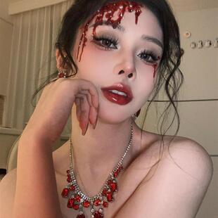 万圣节cos血钻妆容贴纸鬼新娘装饰血痕妆面部钻贴纸伤疤化妆道具