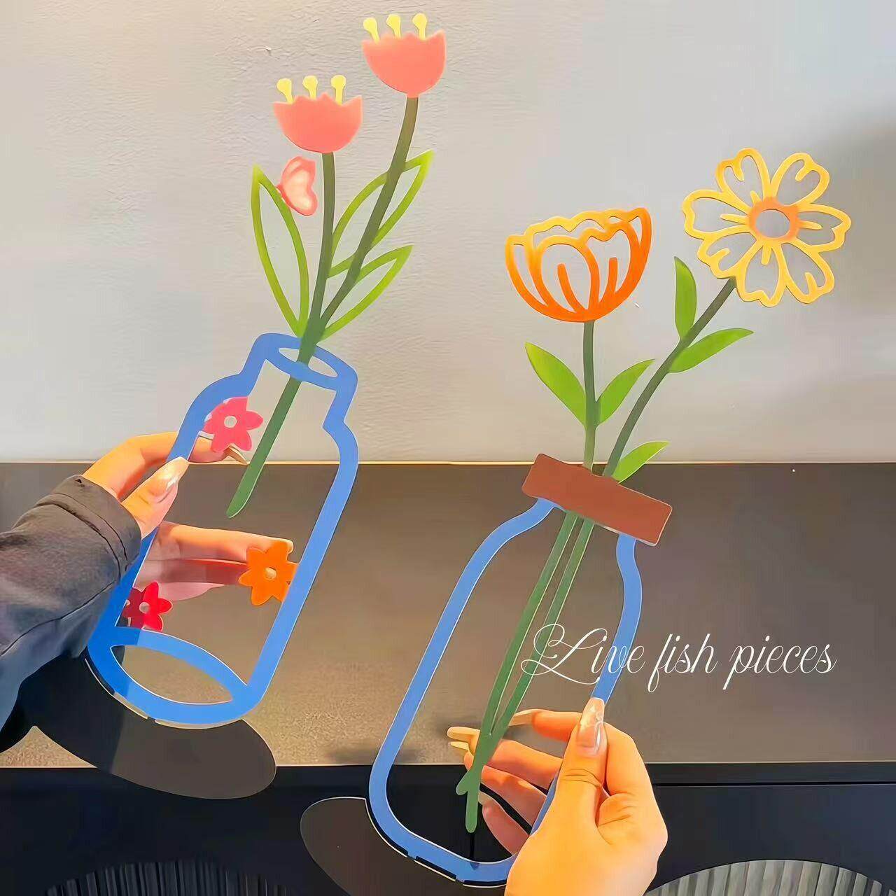 创意2d平面彩印花家居室内客厅背景墙装饰桌面摆件花插金属花朵
