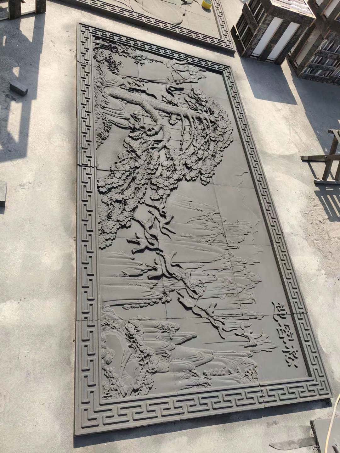 仿古中式定制砖雕青砖雕刻山水画迎客松影壁墙福字可定制尺寸图案