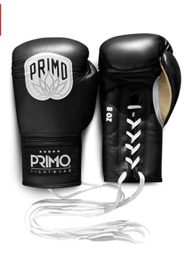 Primo 小牛皮绑带手套泰拳拳套拳击格斗训练系带手套 黑色