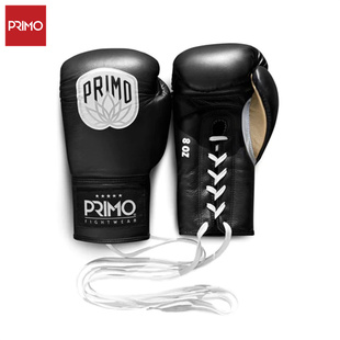 Primo 小牛皮绑带手套泰拳拳套拳击格斗训练系带手套 黑色