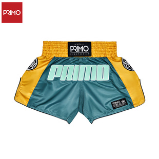 Primo复古拼色系列泰拳短裤拳击MMA成人运动格斗训练服 绿黄青