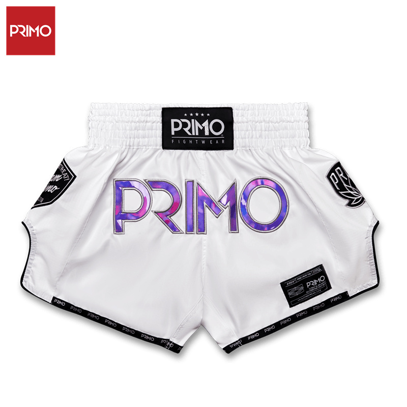 PrimoFightWear泰拳短裤MMA拳击格斗短裤紫雾白