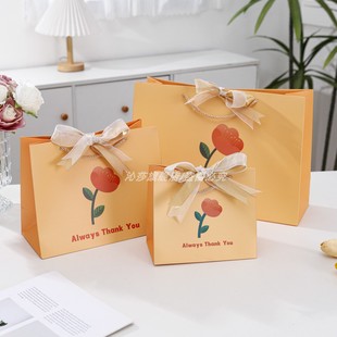 礼品袋中秋节小号生日礼物袋玫瑰花简约伴手礼纸袋手提袋子高级感