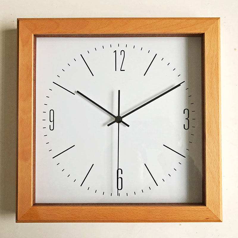 石英钟实木方形简约现代