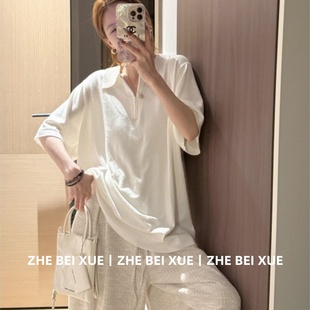 女夏季 短袖 套装 韩系简约POLO衫 一整套 上衣阔腿休闲长裤 巨好看夏装