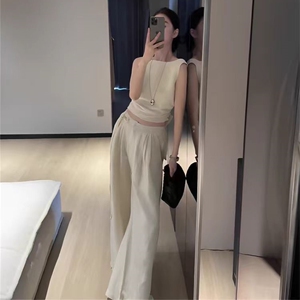 夏季套装女2024新款气质时尚露背性感辣妹背心上衣高腰垂感阔腿裤